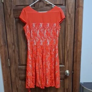Danny & Nicole Orange Lace Fit-and-Flare Mini Dress